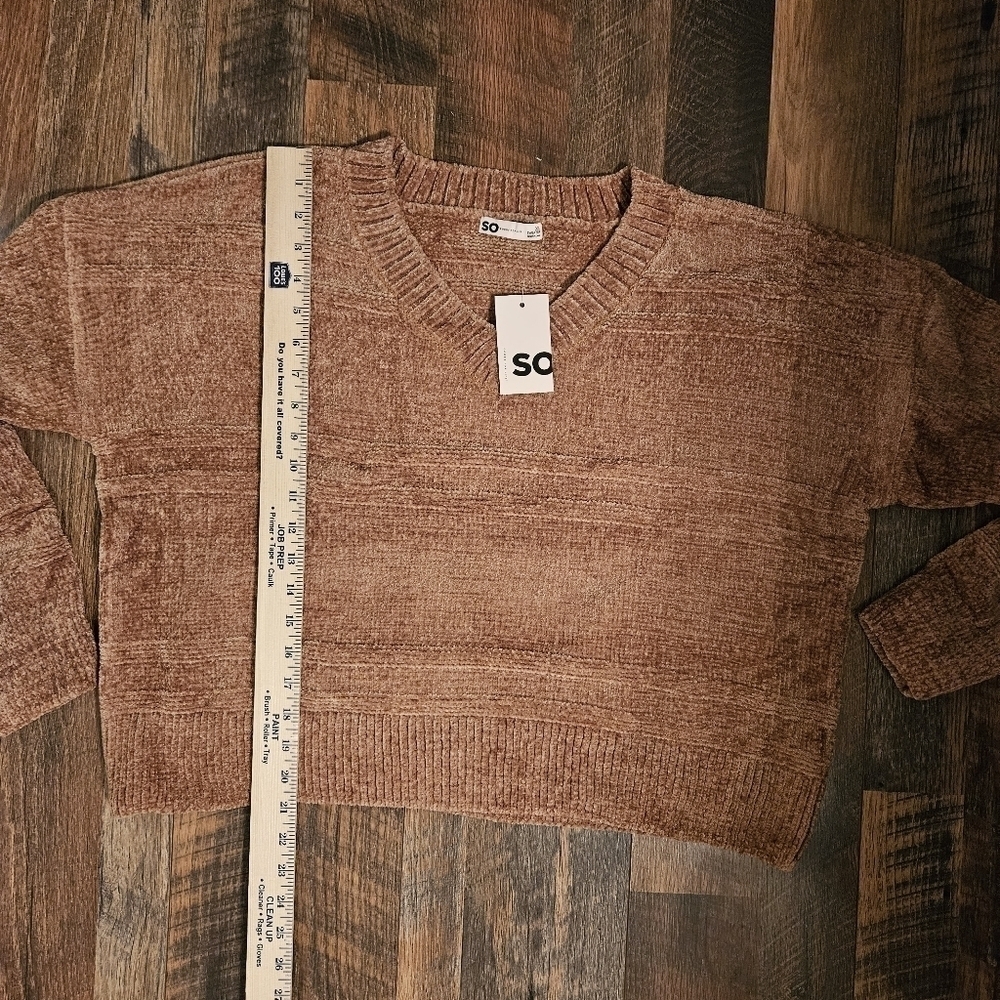 SO Caramel Brown V-Neck Chenille Sweater Size XL - Picture 12 of 13